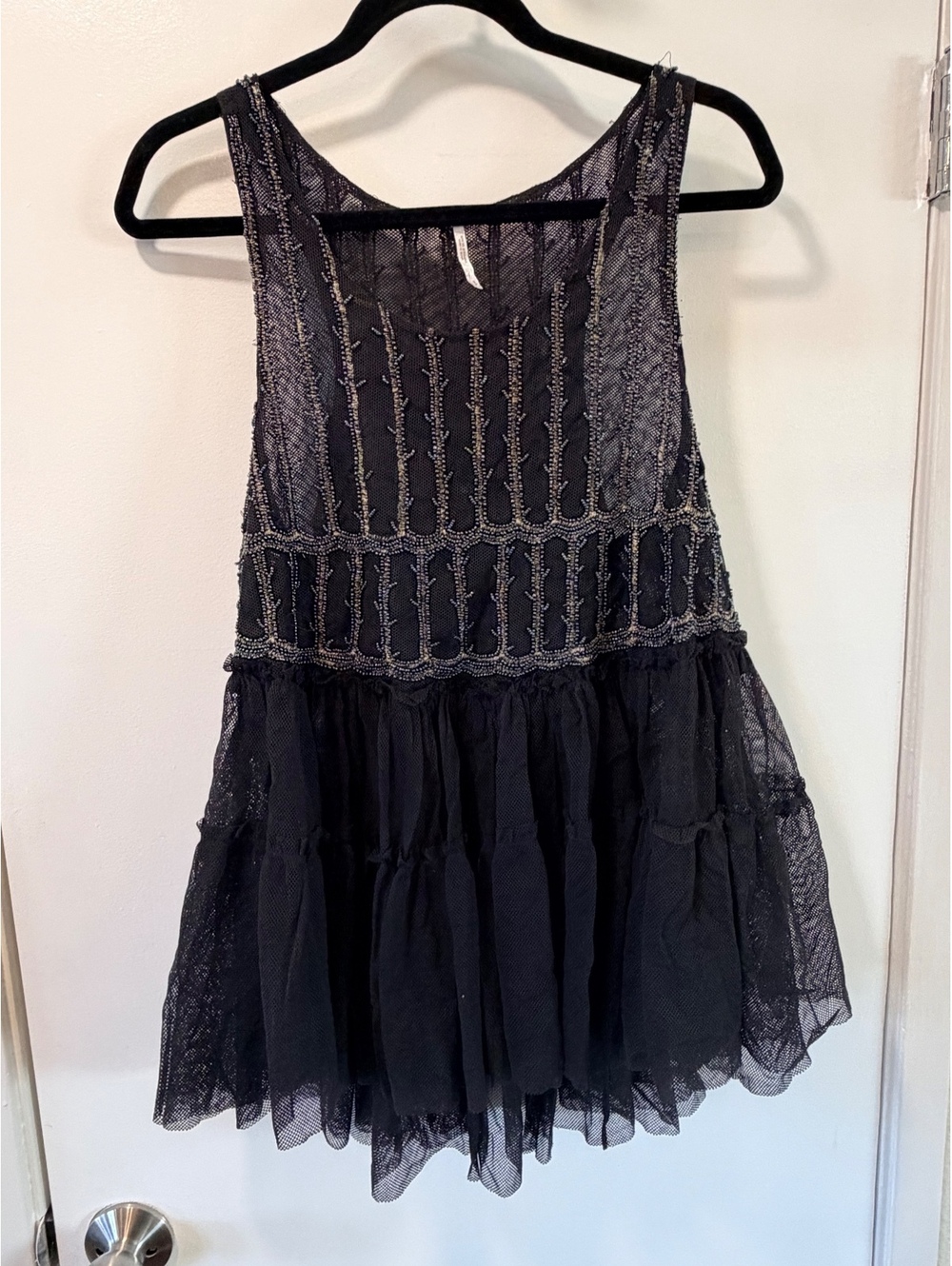 Free People Raindrop Embellished Black Beaded Tulle Tunic Top S